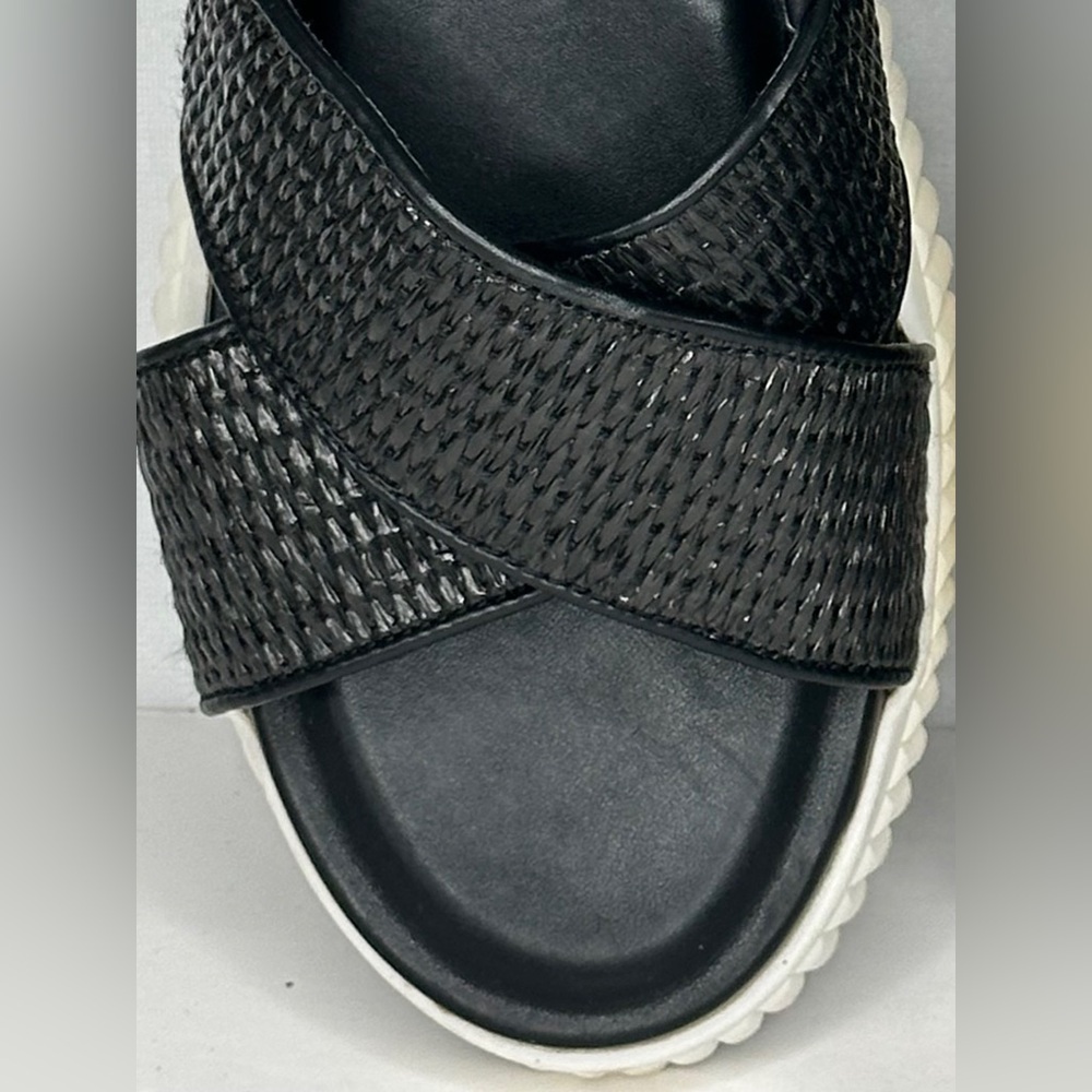 DKNY Malai Woven Crisscross Slingback Platform Sandal Black White Sz 8 1/2 - Picture 5 of 8